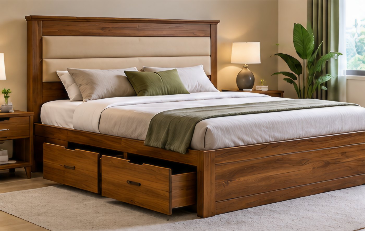Cushioned Headboard Storage Bedstead